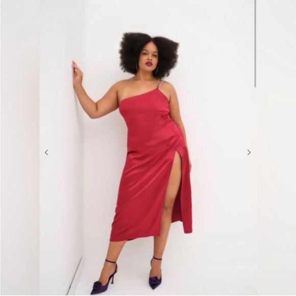 For Love & Lemons Elora Midi Dress Dark Red Satin Size XL NWT Rhinestone - Picture 6 of 16